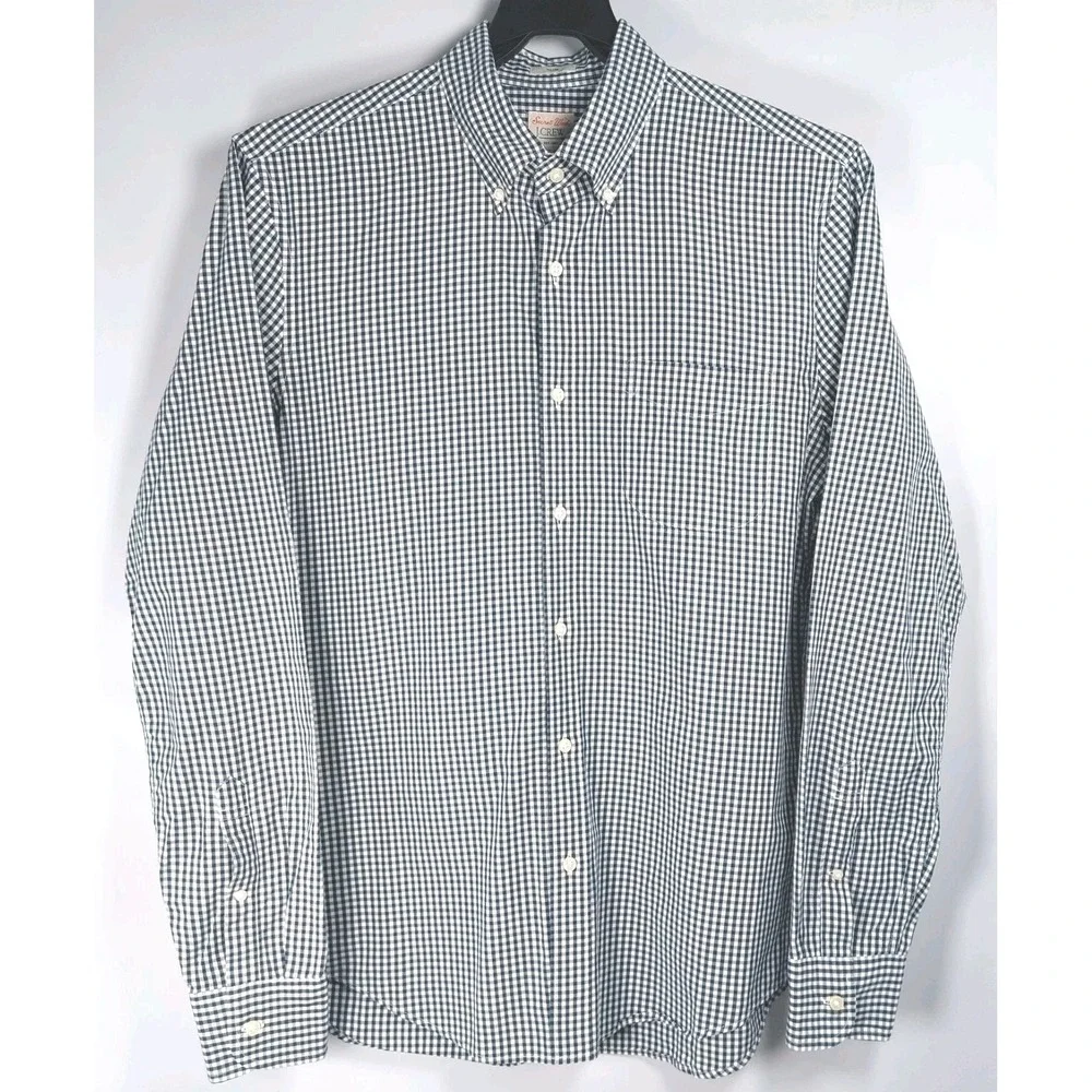 J.Crew Secret Wash Shirt Mens Medium Slim Black Check Organic Cotton Long Sleeve